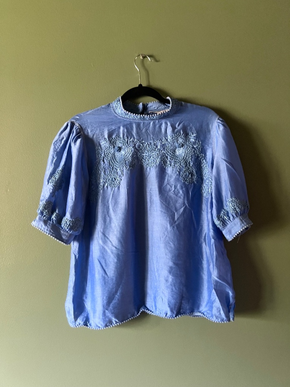 Payal Jain light blue embroidered 1/4 length sleeve blouse.